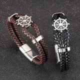 8mm Natural Stone Leather Bracelet Men's Charm Bracelet