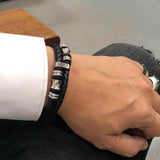 8mm Natural Stone Leather Bracelet Men's Charm Bracelet