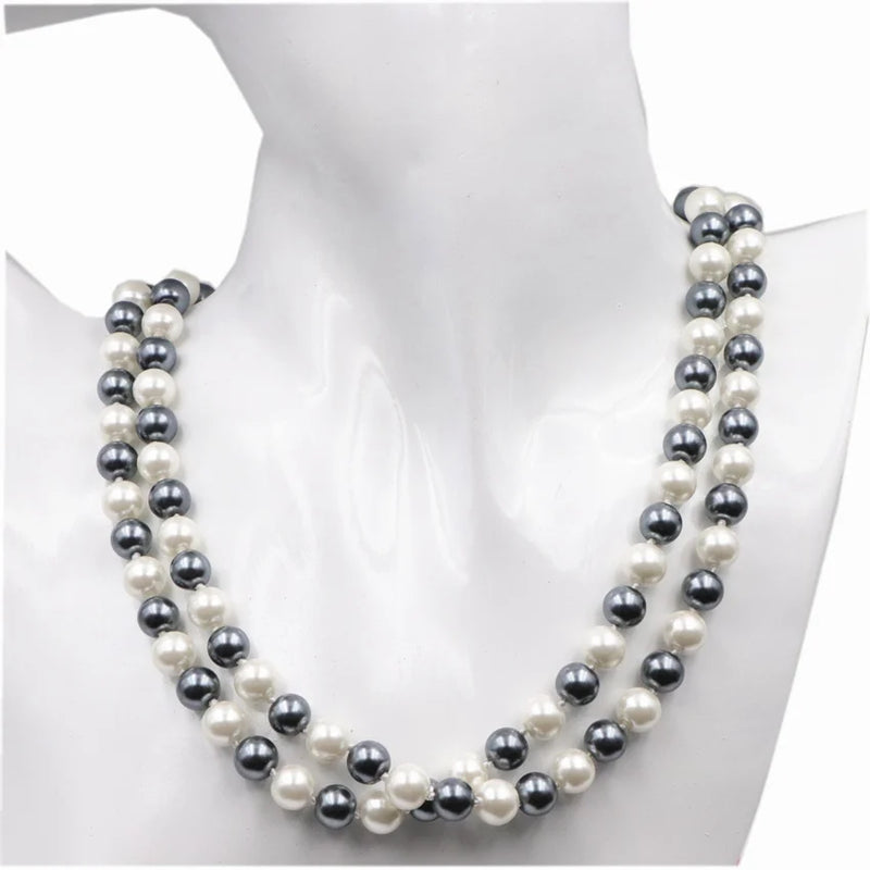 Simulated Pearl Beads Long Necklace Glass Pearls 8mm Party Gift Jewelry