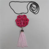 Chinese Vintage Rose Pink Stone Tassel Necklace