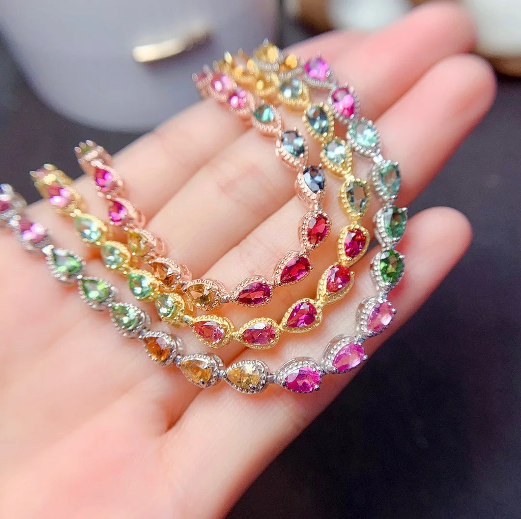 Colorful CZ Bracelet Silver Crystal Bangles for Women Wedding