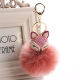 Crystal Fox Fur Keychain Women Trinkets Car Key Chain Key Ring