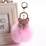 Crystal Fox Fur Keychain Women Trinkets Car Key Chain Key Ring