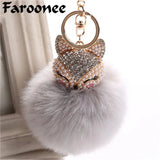 Crystal Fox Fur Keychain Women Trinkets Car Key Chain Key Ring