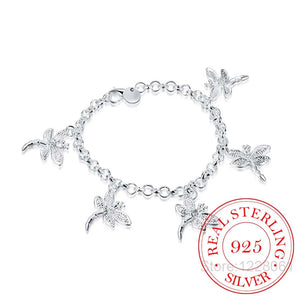 Dragonfly 925 Silver Bracelet Lobster Clasp Gift