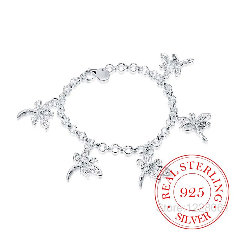 Dragonfly 925 Silver Bracelet Lobster Clasp Gift