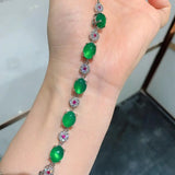 Emerald Bracelet for Women Silver Jade Crystal Bangle Retro Jewelry