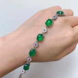 Emerald Bracelet for Women Silver Jade Crystal Bangle Retro Jewelry