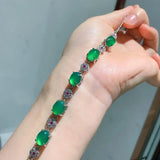 Emerald Bracelet for Women Silver Jade Crystal Bangle Retro Jewelry