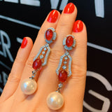Charms Emerald Pigeon Round High Carbon Stone Pearl Tassel Bell Earrings