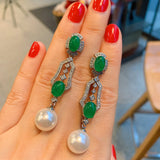 Charms Emerald Pigeon Round High Carbon Stone Pearl Tassel Bell Earrings