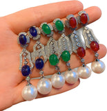Charms Emerald Pigeon Round High Carbon Stone Pearl Tassel Bell Earrings