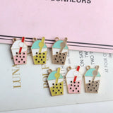 20pcs Milk Tea Enamel Charm Pendants for DIY Bracelet Making