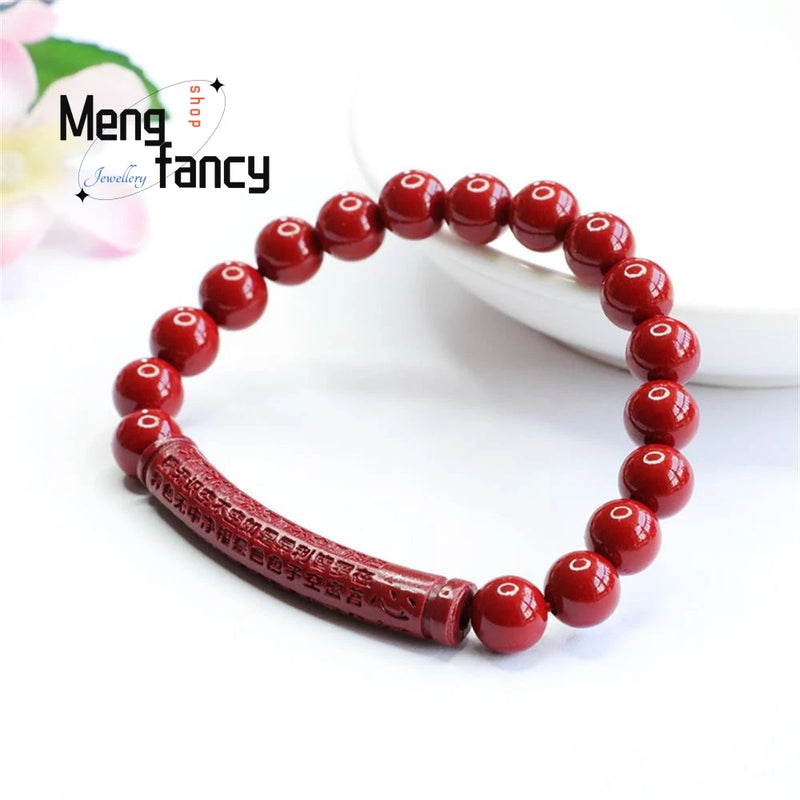 Cinnabar Purple Sand Heart Sutra Bracelet Amulets Fine Jewelry