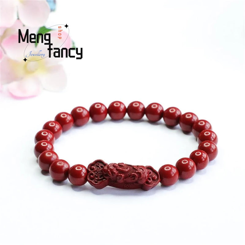 Natural Cinnabar Purple Sand RuYi Pixiu Bracelet Amulets Mascots Fine Jewelry