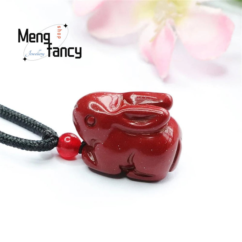 Cinnabar Purple Sand Zodiac Rabbit Pendant Amulet Jewelry Gift