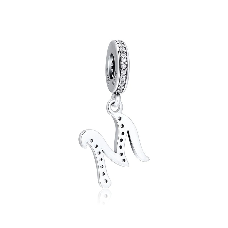 Shining Letter M Bead 925 Sterling Silver Jewelry