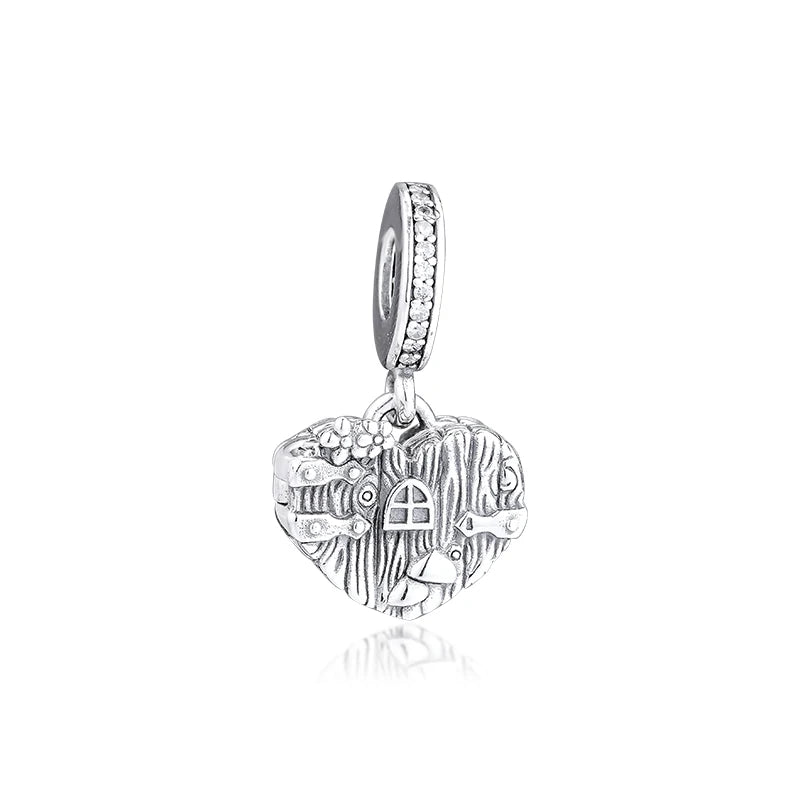 925 Sterling Silver Home Sweet Heart Bead Charm for Bracelets Necklaces