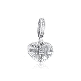 925 Sterling Silver Home Sweet Heart Bead Charm for Bracelets Necklaces