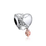 925 Sterling Silver Chained Heart Beads Charm for European Bracelets Necklaces