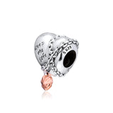 925 Sterling Silver Chained Heart Beads Charm for European Bracelets Necklaces