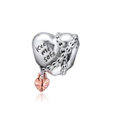 925 Sterling Silver Chained Heart Beads Charm for European Bracelets Necklaces