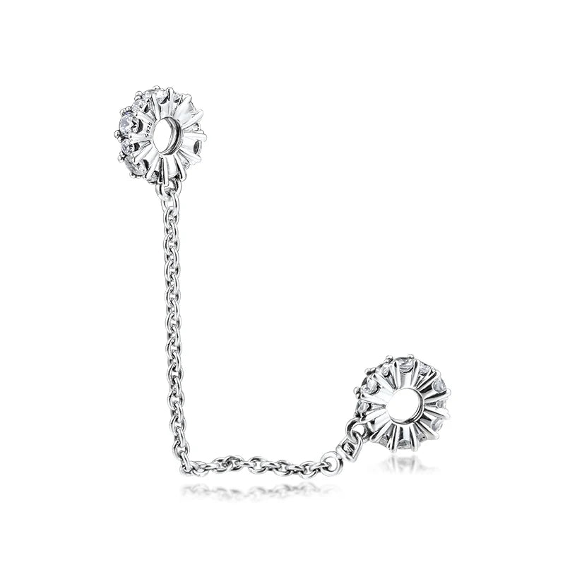 Clear Sparkle Safety Chain Beads 925 Sterling Silver Jewelry