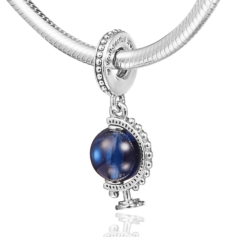 925 Silver Globe Dangle Charm for Jewelry, Women's Necklace Bracelet