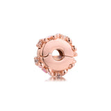 Pink Daisy Spacer Clip Beads - 100% 925 Sterling Silver - Jewelry Gift