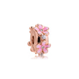 Pink Daisy Spacer Clip Beads - 100% 925 Sterling Silver - Jewelry Gift