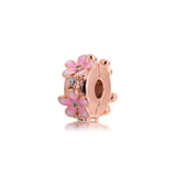Pink Daisy Spacer Clip Beads - 100% 925 Sterling Silver - Jewelry Gift