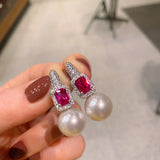 Fritillary Big Pearl Earrings Emerald Gemstone Jewelry