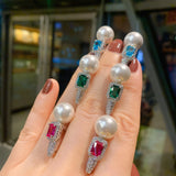 Fritillary Big Pearl Earrings Emerald Gemstone Jewelry