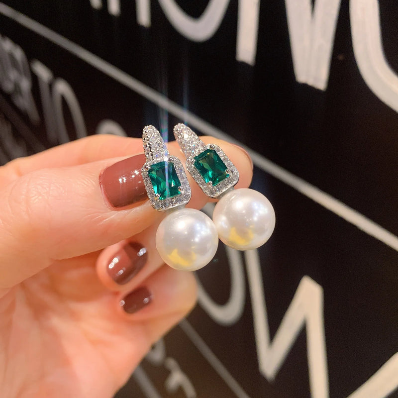 Fritillary Big Pearl Earrings Emerald Gemstone Jewelry