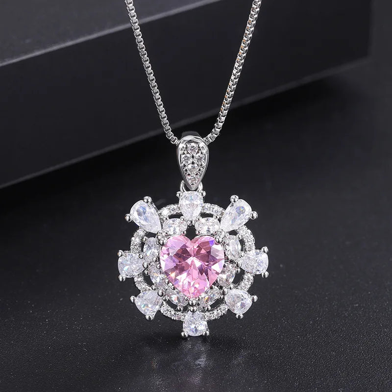 Charms Amethyst Heart Pendant Necklace for Women Crystals Vintage Jewelry