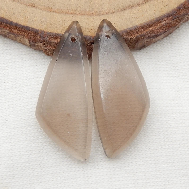 Natural Smoky Quartz Hand Cut Earrings Beads 25x10x3mm