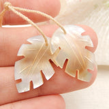 Natural Shell Carved Leaves Earrings 23x15x3mm