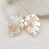 Natural Shell Carved Leaves Earrings 23x15x3mm