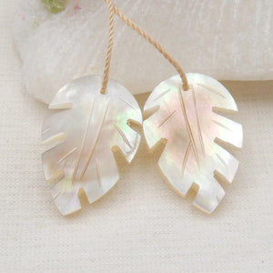 Natural Shell Carved Leaves Earrings 23x15x3mm
