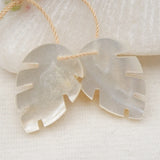 Natural Shell Carved Leaves Earrings 23x15x3mm