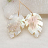 Natural Shell Carved Leaves Earrings 23x15x3mm