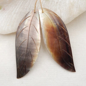 Hand-Cut Natural Shell Leaf Earrings 51x17x2mm