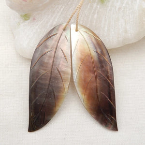 Hand-Cut Natural Shell Leaf Earrings 51x17x2mm