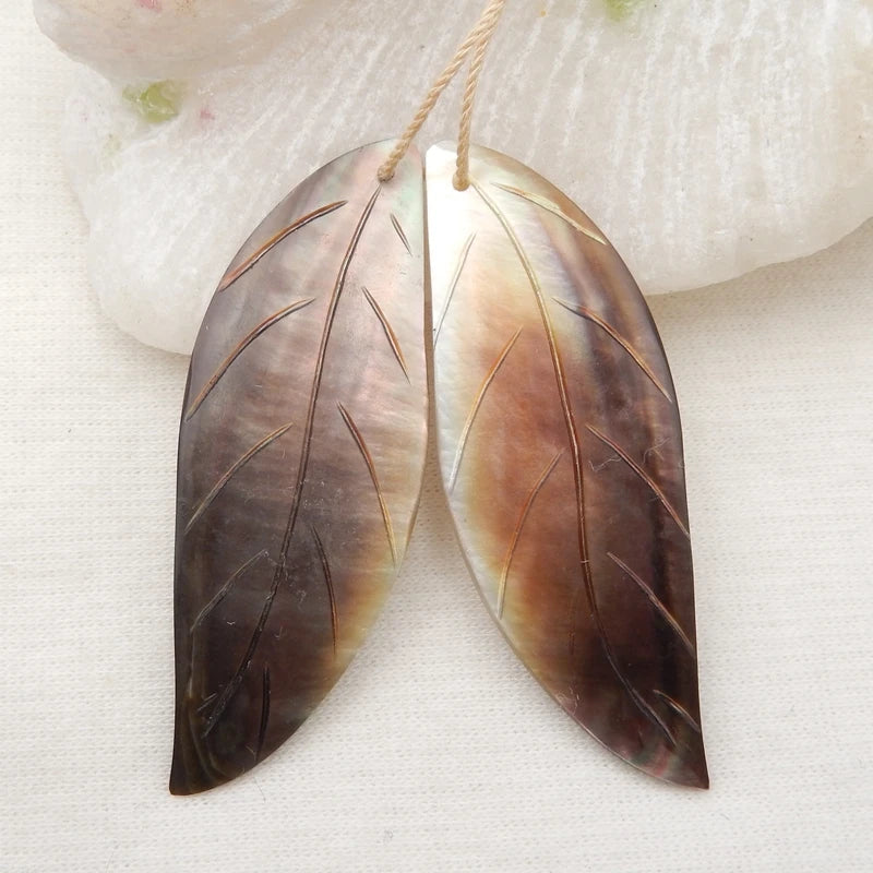 Hand-Cut Natural Shell Leaf Earrings 51x17x2mm