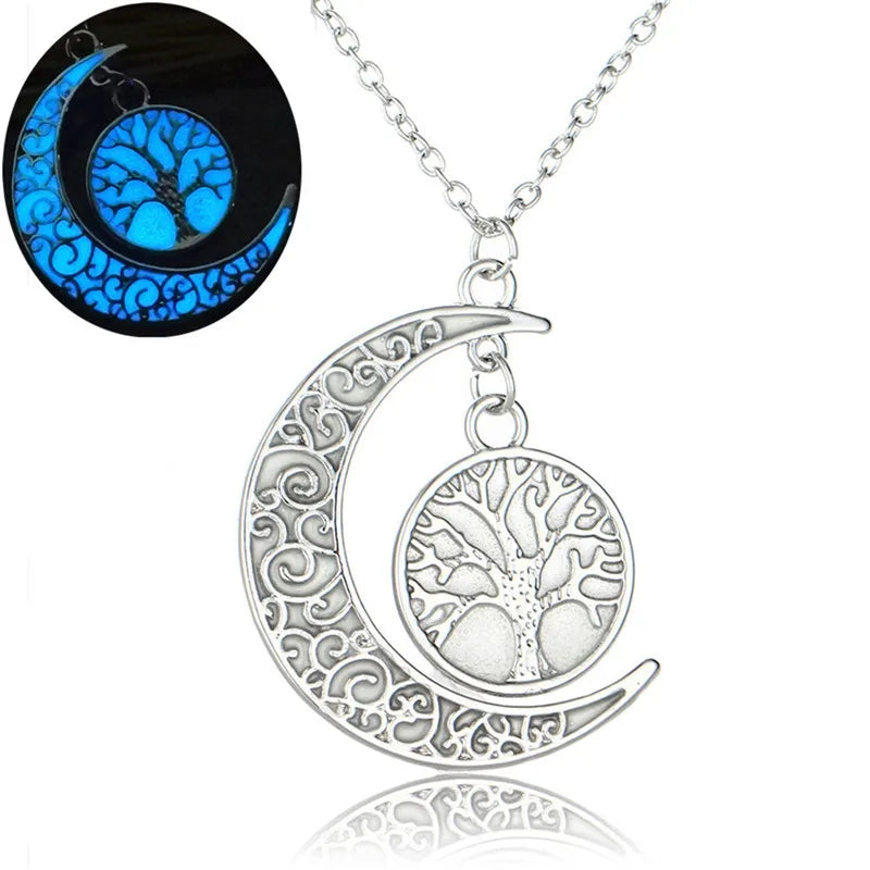 Tree of Life Necklace Moon Luminous Necklace for Women Halloween