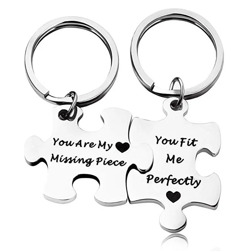 Man You Are My Missing Piece Keychain Letter Keyring Stainless Steel Pendant