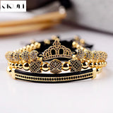3PCS CZ Geometric Polygon Tube Crown Bracelet Set
