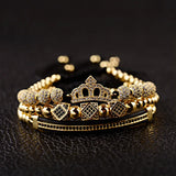 3PCS CZ Geometric Polygon Tube Crown Bracelet Set