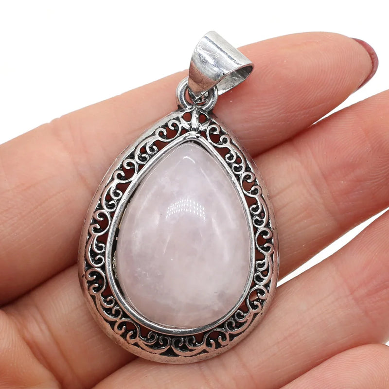 Natural Agates Stone Pendant Water Drop Shape Opal Stone Rose Quartzs Pendant