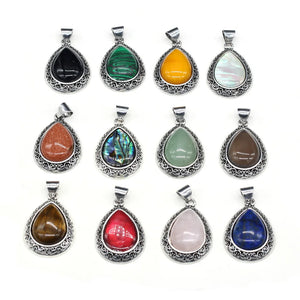 Natural Agates Stone Pendant Water Drop Shape Opal Stone Rose Quartzs Pendant
